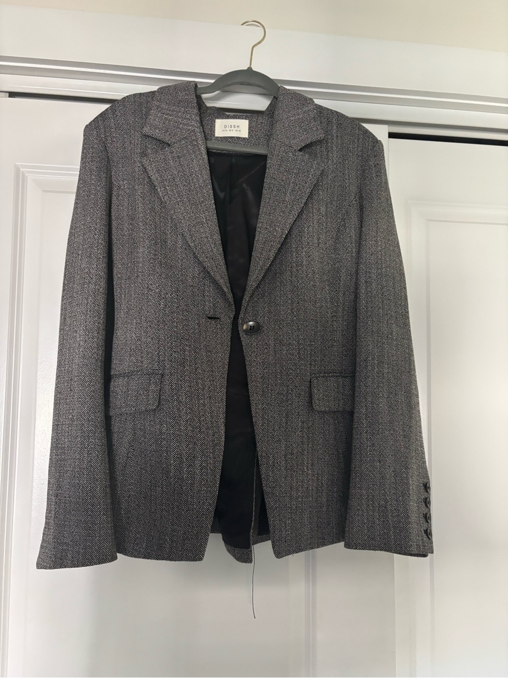DISSH Gray Herringbone Single-Button Blazer